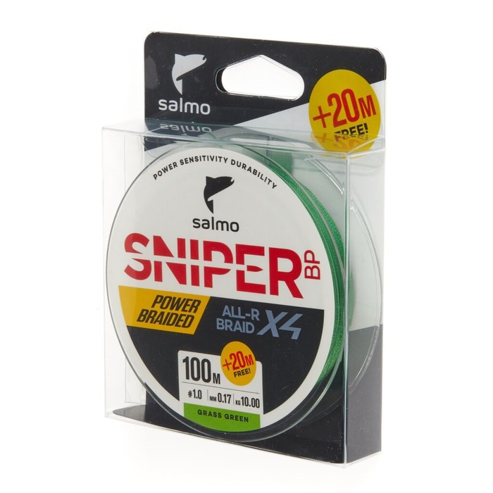 фото Леска плетёная salmo sniper bp all r braid х4 grass green 120 м, 0,17 мм