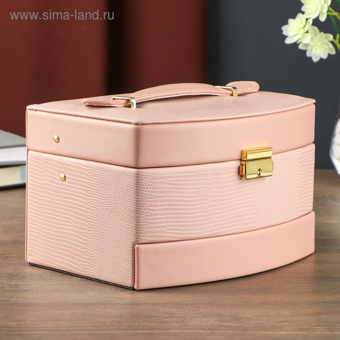 Шкатулка кожзам для украшений сундучок "Розовый питон" комбинированная 13х15х21,5 см