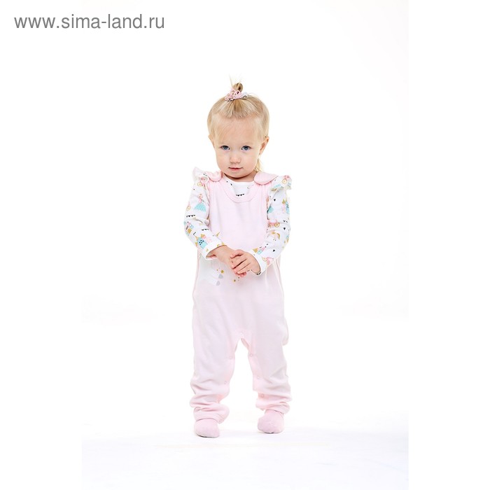 фото Комплект для девочки из футболки и брюк, рост 80 см, цвет белый, светло-розовый umka