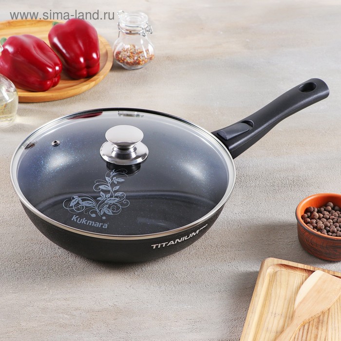 Сковорода Titanium pro, d=26 см, съёмная ручка, стеклянная крышка