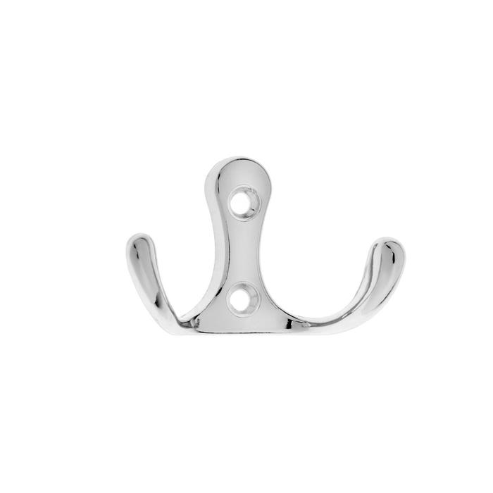 фото Мебельный крючок, двухрожковый, цвет хром