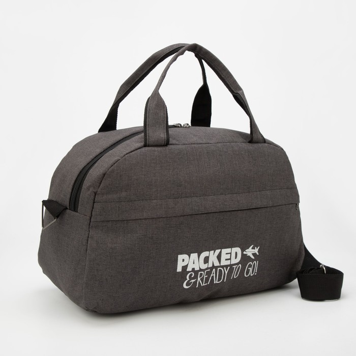 Сумка дорожная на молнии, 2 наружных кармана, держатель для чемодана, длинный ремень, цвет тёмно-серый