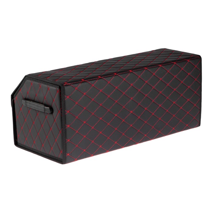 фото Органайзер саквояж в багажник автомобиля, 68×32×30 см, экокожа, с красной строчкой c2r