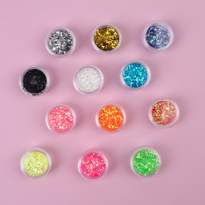 фото Блёстки для декора, крупные, в пластиковом органайзере, 12 баночек, разноцветные queen fair