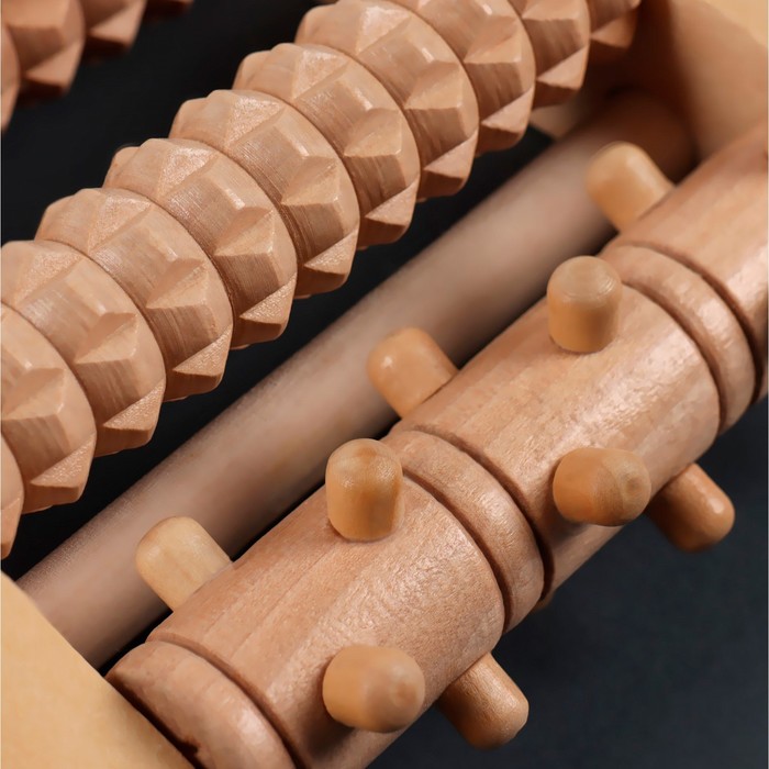 фото Массажёр «барабаны», 5 рядов с шипами, 27 × 19 × 5 см, деревянный onlitop