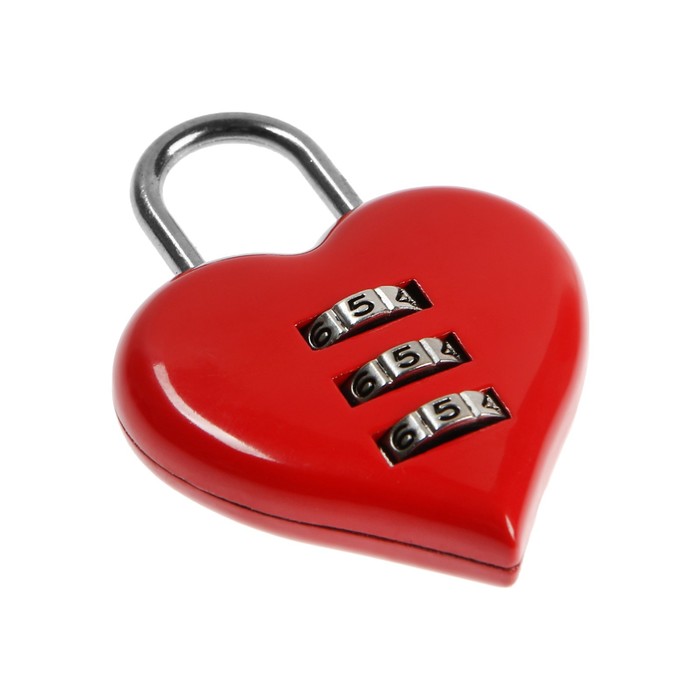 фото Замок навесной кодовый тундра "сердце", красный