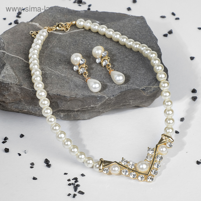 Набор 2 предмета: серьги, колье "Антуанетта" узор, цвет белый в золоте, 40см 
Набор 2 предмета: серьги, колье "Антуанетта" узор, цвет белый в золоте, 40см