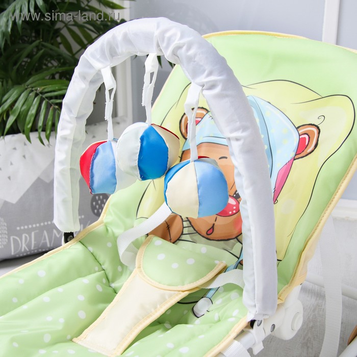 фото Шезлонг - качалка для новорождённых «мишка под одеялком», игровая дуга, игрушки микс