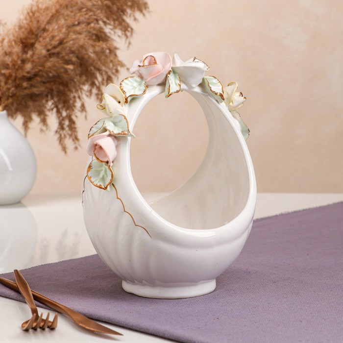 Конфетница "Корзина", белая, цветная лепка, золотистая роспись, 22 см, авторская работа
Конфетница "Корзина", белая, цветная лепка, золотистая роспись, 22 см, авторская работа