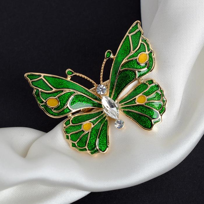 фото Зажим для платка "бабочка" красавица, цвет зелёный в золоте