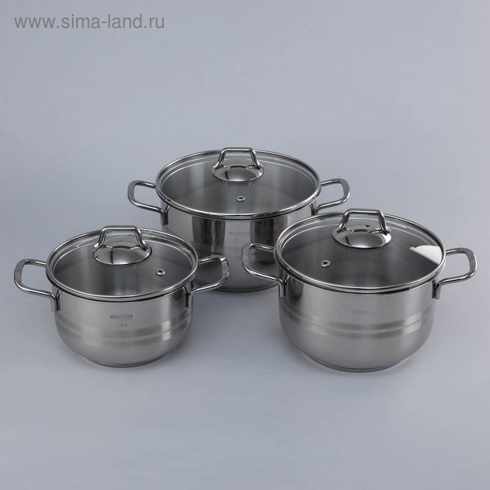Набор кастрюль из нержавеющей стали, 6 предметов: 1,8 л, 2,5 л, 3,1 л, стеклянные крышки.
Набор кастрюль из нержавеющей стали, 6 предметов: 1,8 л, 2,5 л, 3,1 л, стеклянные крышки.