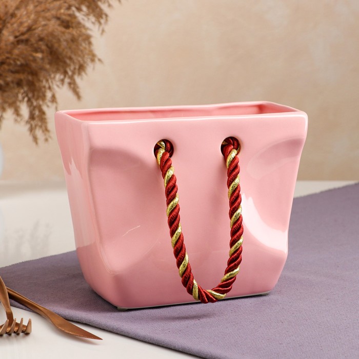 фото Органайзер "сумочка", розовая, ручки микс, керамика, 16 см керамика ручной работы
