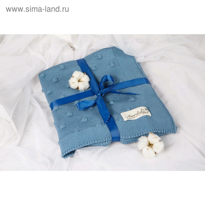 фото Плед pure love, размер 87×100 см, принт шишечки, серо-синий amarobaby