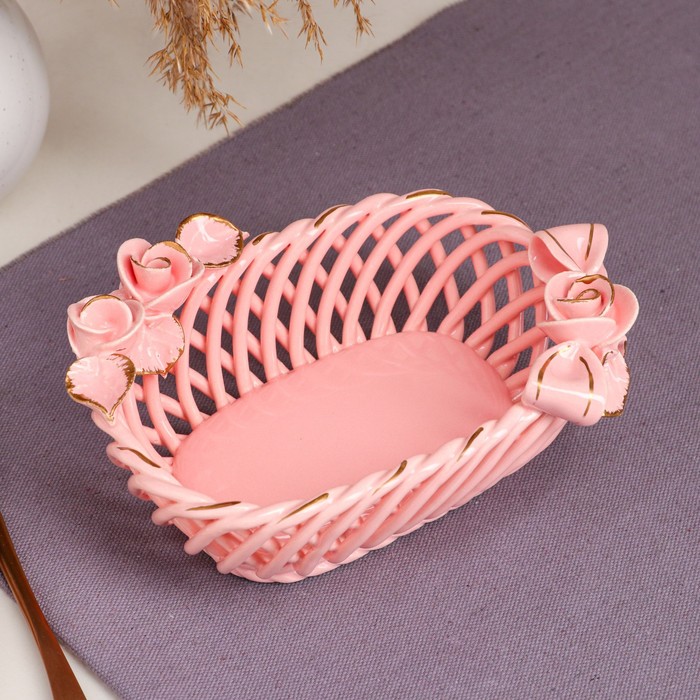 Конфетница "Боярочка", розовая, лепка, плетение, 8 см, авторская работа 
Конфетница "Боярочка", розовая, лепка, плетение, 8 см, авторская работа