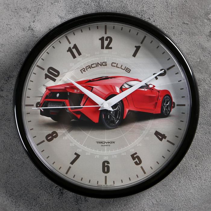 фото Часы настенные "гоночный автомобиль", d=22.5 см, красный тройка