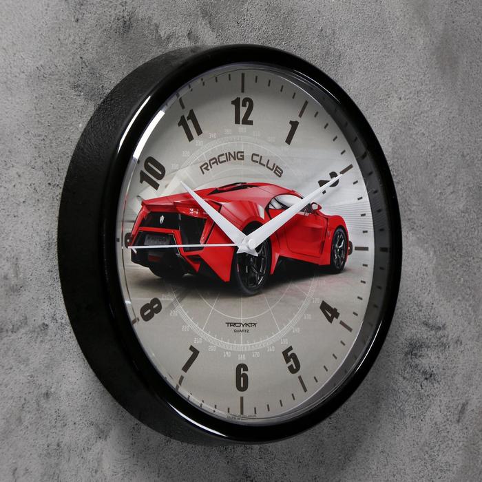 фото Часы настенные, серия: интерьер, "гоночный автомобиль", d-22.5 см, красный тройка
