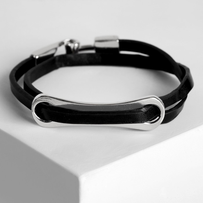 фото Браслет кожа "шаман" пластина, цвет серебро, 35,5см queen fair