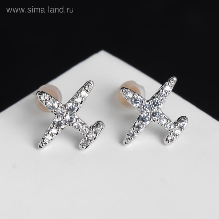 Серьги со стразами "Самолёт", цвет белый в серебре 
Серьги со стразами "Самолёт", цвет белый в серебре