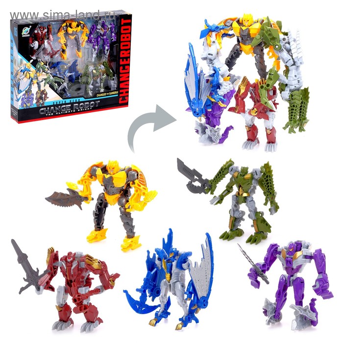 Набор роботов "Динороботы", трансформируется, 5 штук, собираются в одного большого робота
Набор роботов "Динороботы", трансформируется, 5 штук, собираются в одного большого робота