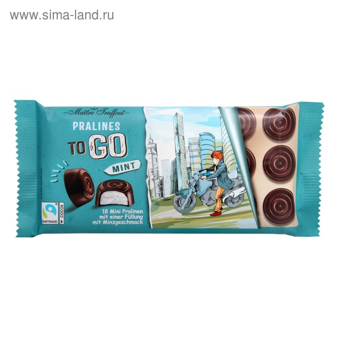 Пралине Maître Truffout TO GO из тёмного шоколада, мятно-кремовая начинка, 100 г
Пралине Maître Truffout TO GO из тёмного шоколада, мятно-кремовая начинка, 100 г