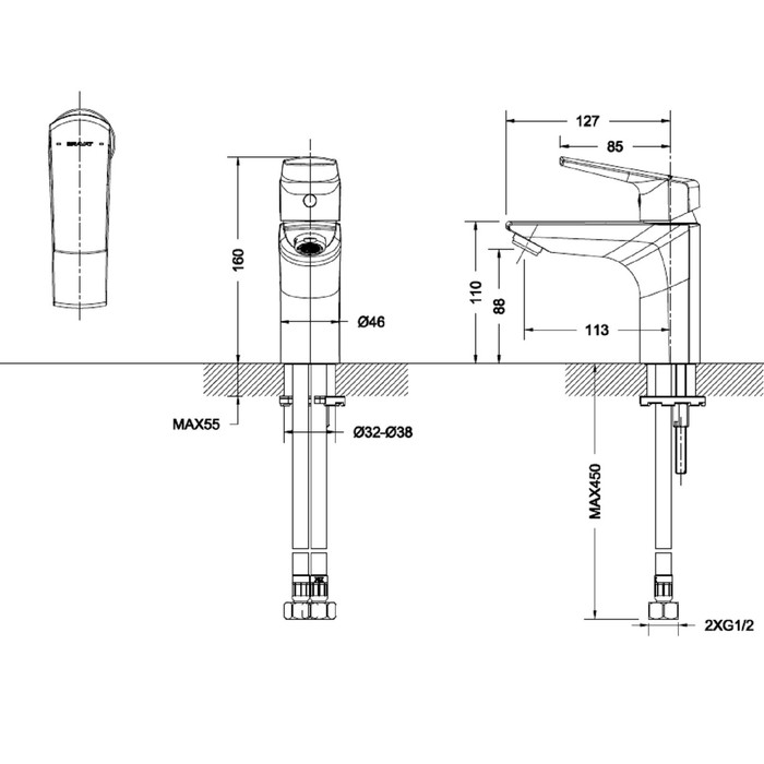 фото Смеситель для раковины bravat real f1121179cp, однорычажный, хром