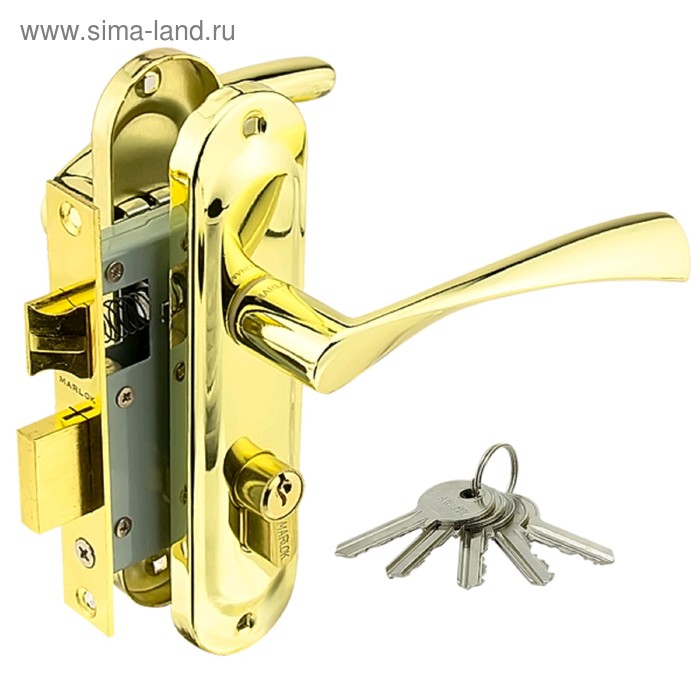 фото Замок врезной marlok 50/l76-цм70, межосевое 50 мм, ключ/ключ, цвет золото