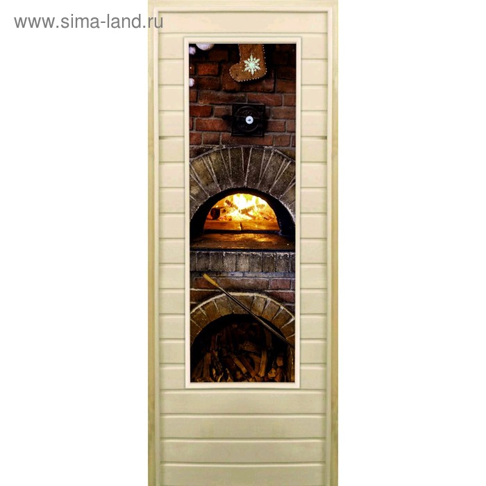 фото Дверь для бани со стеклом (43*129), "печь", 170×70см, коробка из осины добропаровъ