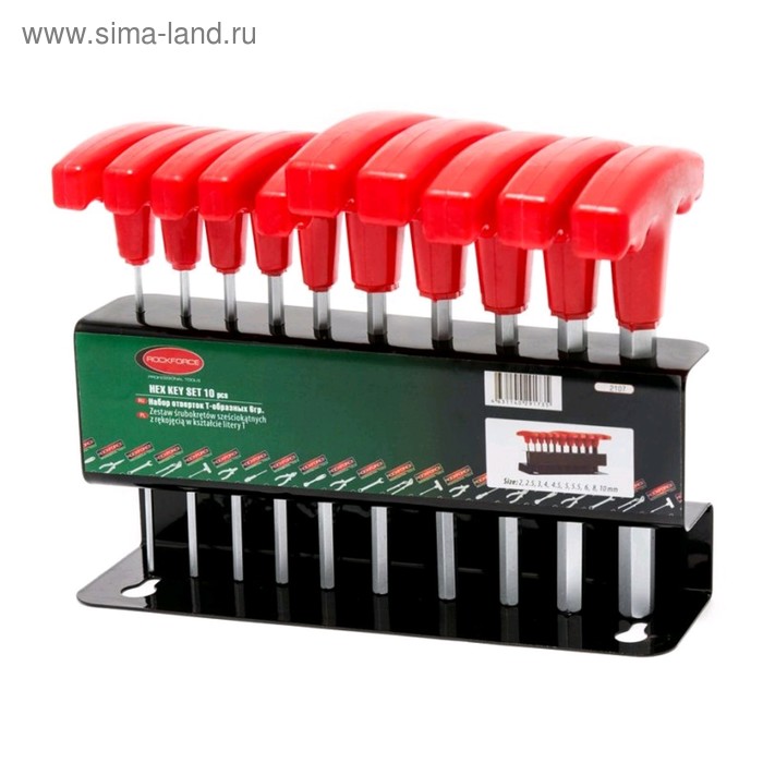 Набор ключей ROCKFORCE RF-2107, 6-гранных, Т-образных, 10 предметов, в металлическом держателе 506
Набор ключей ROCKFORCE RF-2107, 6-гранных, Т-образных, 10 предметов, в металлическом держателе 506