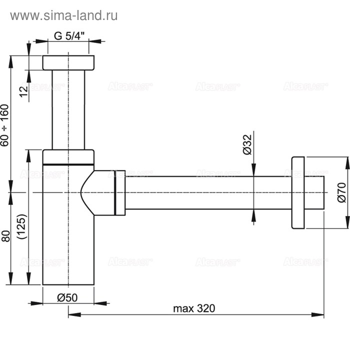 фото Сифон для раковины alcaplast a400 design, dn=32 мм, цельнометаллический, круглый, хром