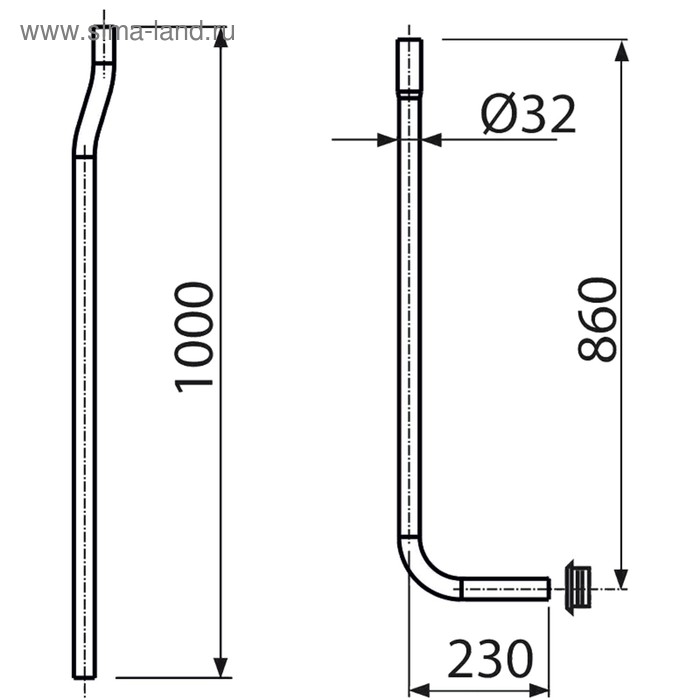 фото Водосливная труба alcaplast a95, dn=32 мм, состоящая из двух частей, прокладка гофрированная 50750
