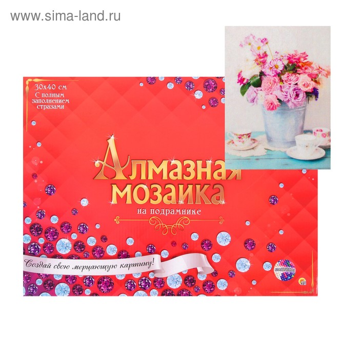 Алмазная мозаика 30 × 40 см, полное заполнение, с подрамником «Нежные цветы в ведёрке»