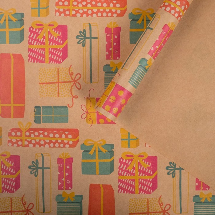 Бумага упаковочная крафтовая "Подарки" 50х70 см