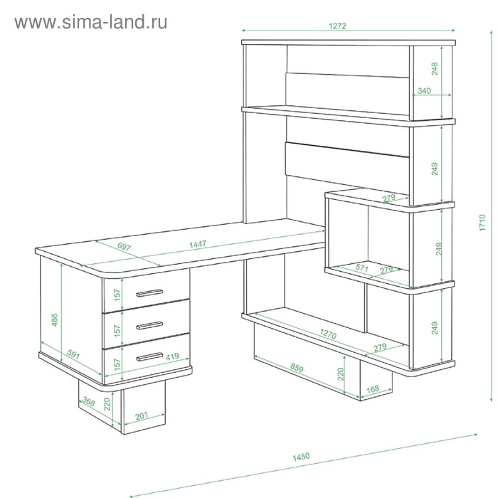 фото Стол компьютерный «ср 520», 1272 × 1450 × 1710 мм, правый, цвет нельсон