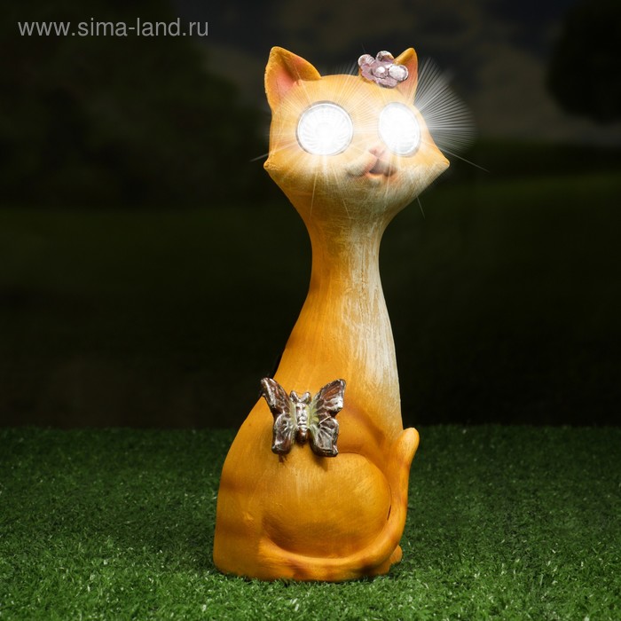 фото Садовый светильник "кошечка" на солнечной батарее, 24 см хорошие сувениры