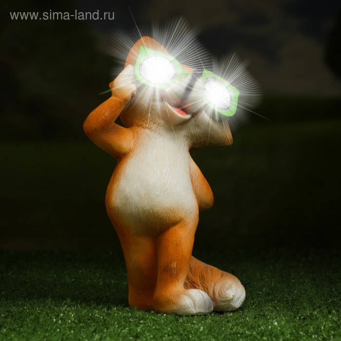 фото Садовый светильник "лисичка в очках" на солнечной батарее, 19,5 см хорошие сувениры