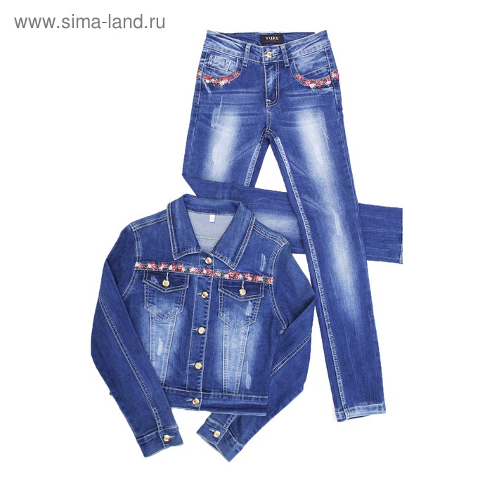 фото Костюм джинсовый для девочек, рост 146 см, цвет синий yuke jeans