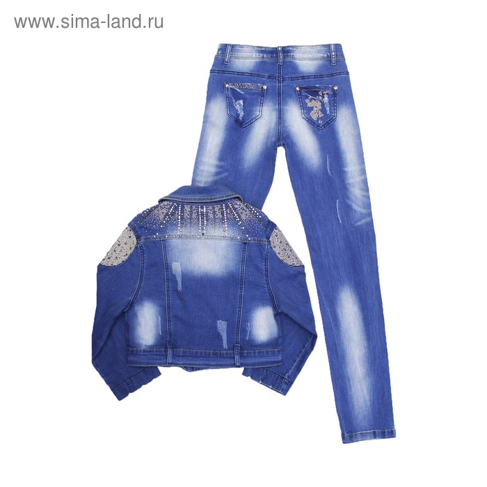 фото Костюм джинсовый для девочек, рост 140 см, цвет голубой yuke jeans