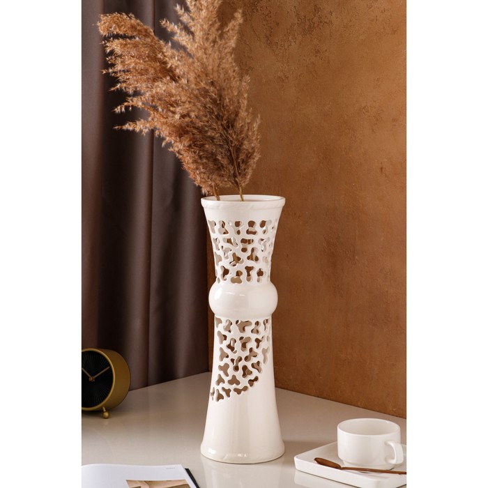 Ваза настольная "Тария", резка, белая, керамика, 40 см