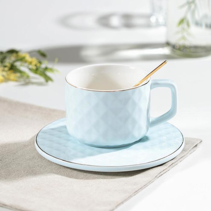 фото Чайная пара «понита», чашка 250 мл, блюдце 15×0,7 см, ложка, цвет голубой