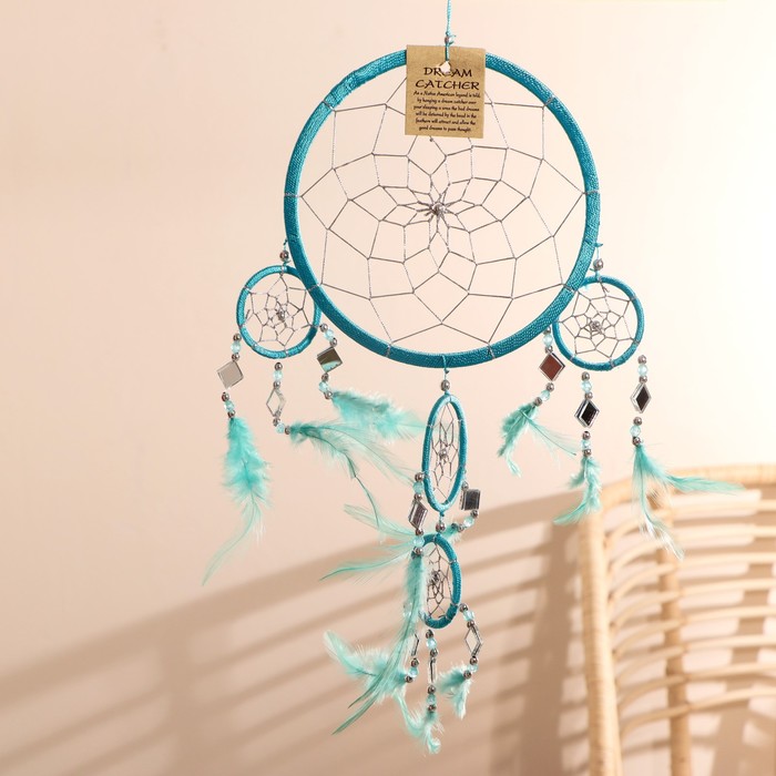 Ловец снов "Пять колец" бирюзовый 25х0,5х50 см
Ловец снов "Пять колец" бирюзовый 25х0,5х50 см