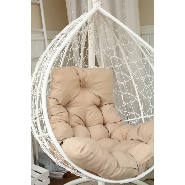 фото Подвесное кресло «бароло», капля, цвет белый, подушка бежевая, стойка кемпинггрупп