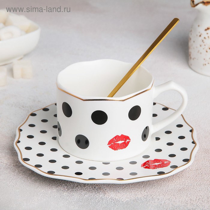 фото Чайная пара «бантик»: чашка 200 мл, блюдце 17×1,5 см, ложка