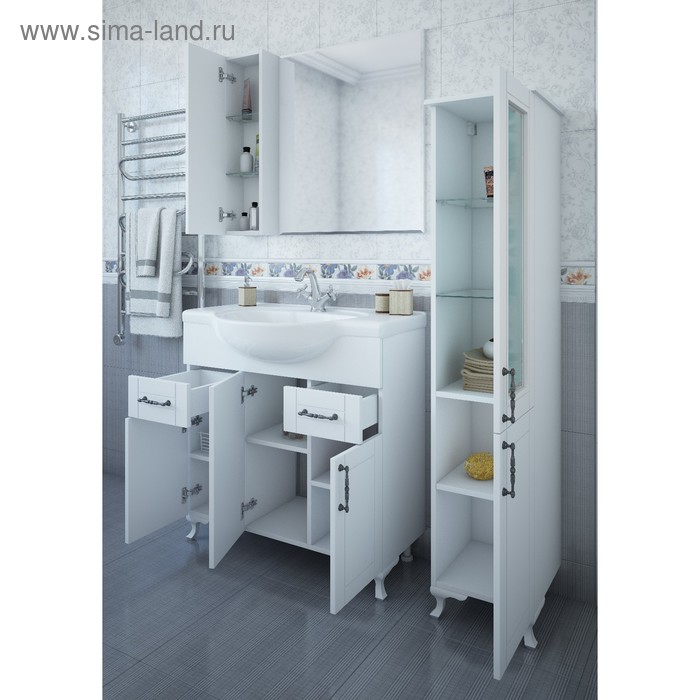 фото Тумба «глория 85», цвет белый глянец, с раковиной «дрея 85» sanflor