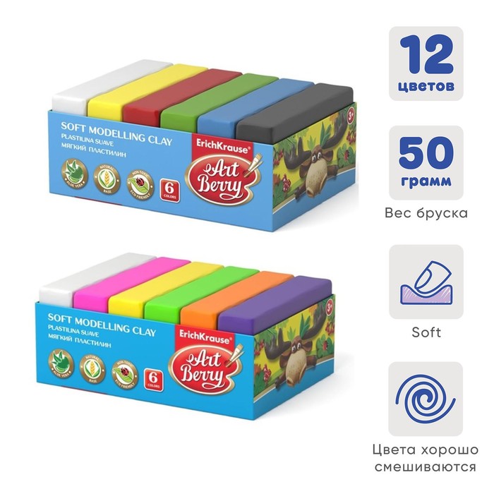 Пластилин мягкий (восковой), 12 цветов, 600 г, ArtBerry премиум, с Алоэ Вера, картон
Пластилин мягкий (восковой), 12 цветов, 600 г, ArtBerry премиум, с Алоэ Вера, картон