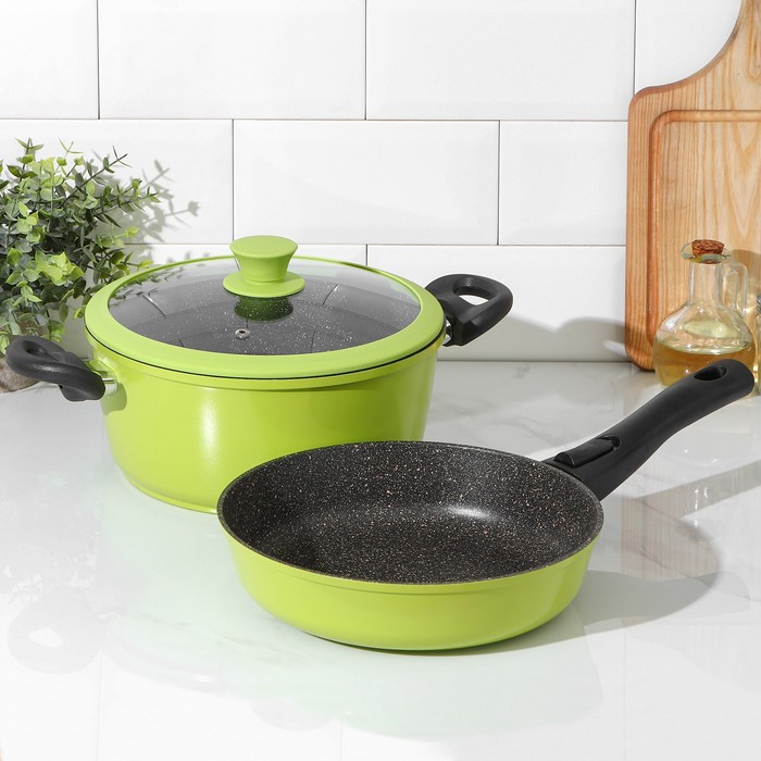 Набор посуды Casta Color, 2 предмета: сковорода d=24 см, съёмная ручка; кастрюля 4 л, стеклянная крышка, цвет зелёный
Набор посуды Casta Color, 2 предмета: сковорода d=24 см, съёмная ручка; кастрюля 4 л, стеклянная крышка, цвет зелёный