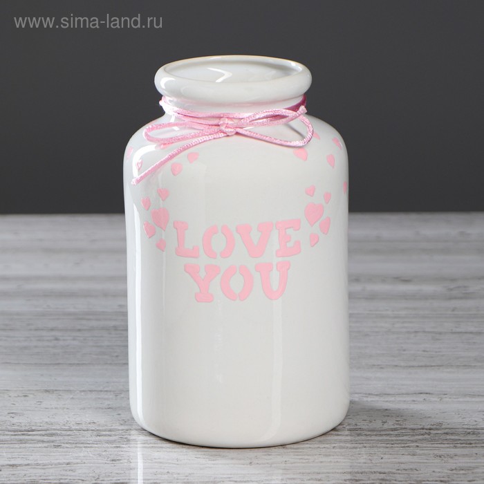 фото Ваза настольная "бутылка love you", белая, 18 см , керамика керамика ручной работы