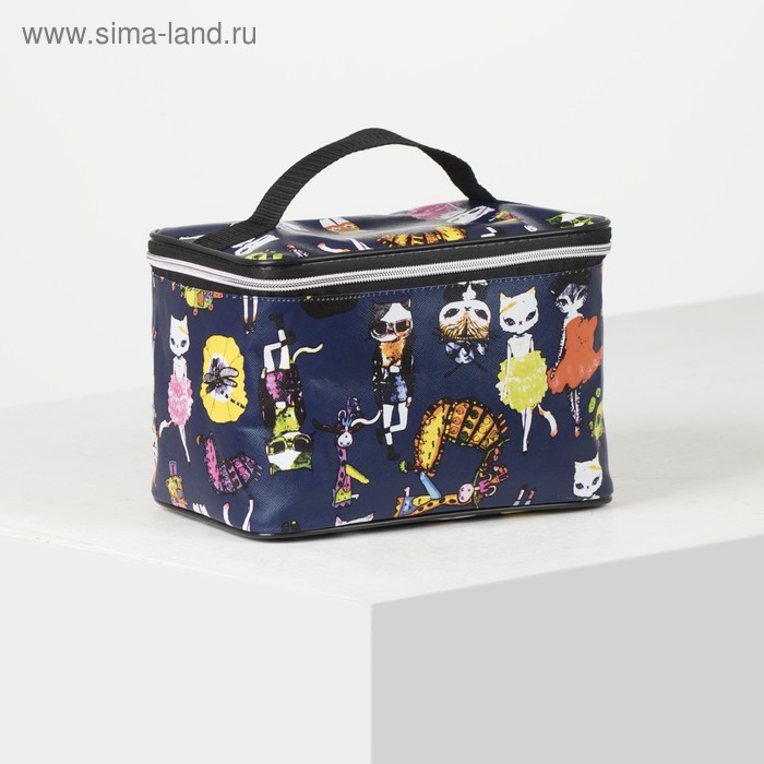 фото Косметичка-сундучок, отдел на молнии, цвет синий