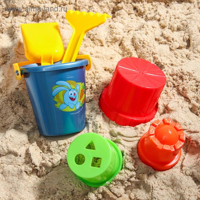 фото Набор для игры в песке: ведро, совок, грабли, 3 формочки, смешарики