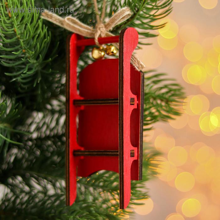 фото Новогодняя подвеска «санки с узорами» 2,3х5,5х13 см лесная мастерская