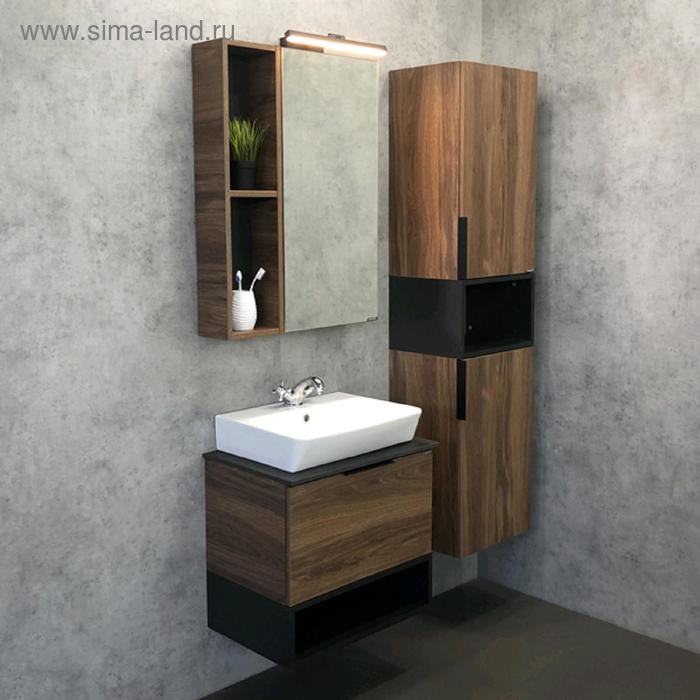 фото Тумба-умывальник «штутгарт-60», дуб тёмно-коричневый, с чёрной столешницей, с раковиной 9055ra-50 comforty